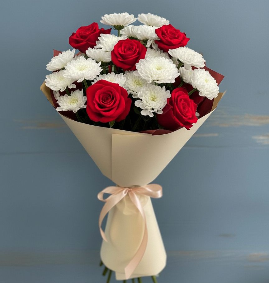 Букет цветов из: Розы и Хризантемы в Силикатном