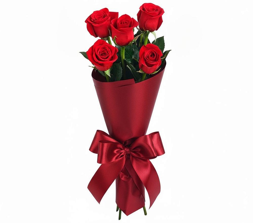 Букет 5 Красных роз Эдлесс Лав в Силикатном