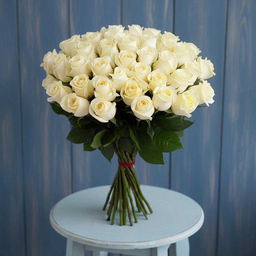 Букет 51 Белая роза Эдлесс Лав в Силикатном