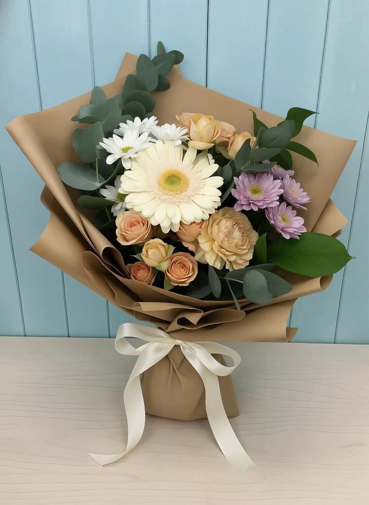 Букет цветов из: Герберы и Хризантемы в Силикатном