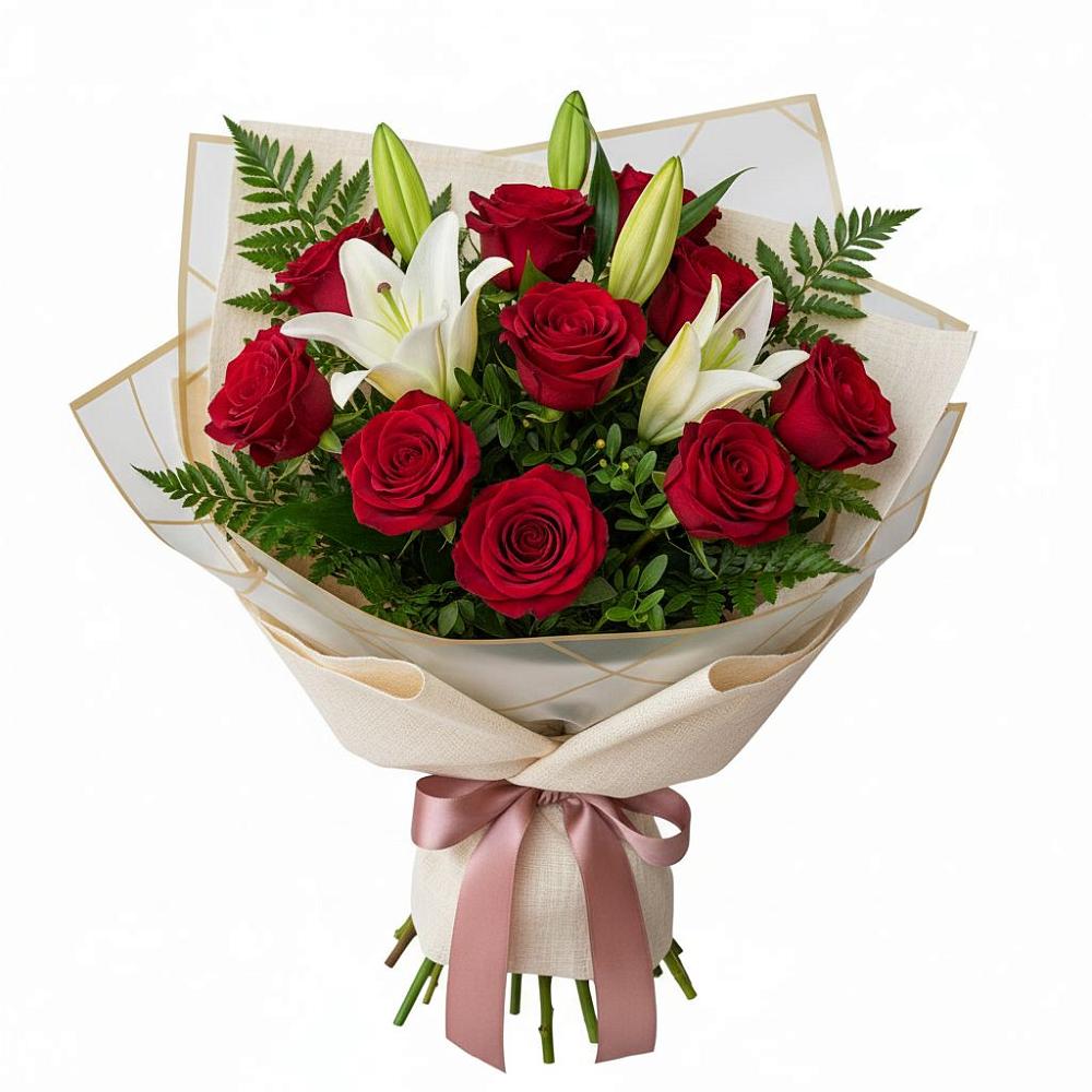 Букет цветов из: Лилии и Розы в Силикатном