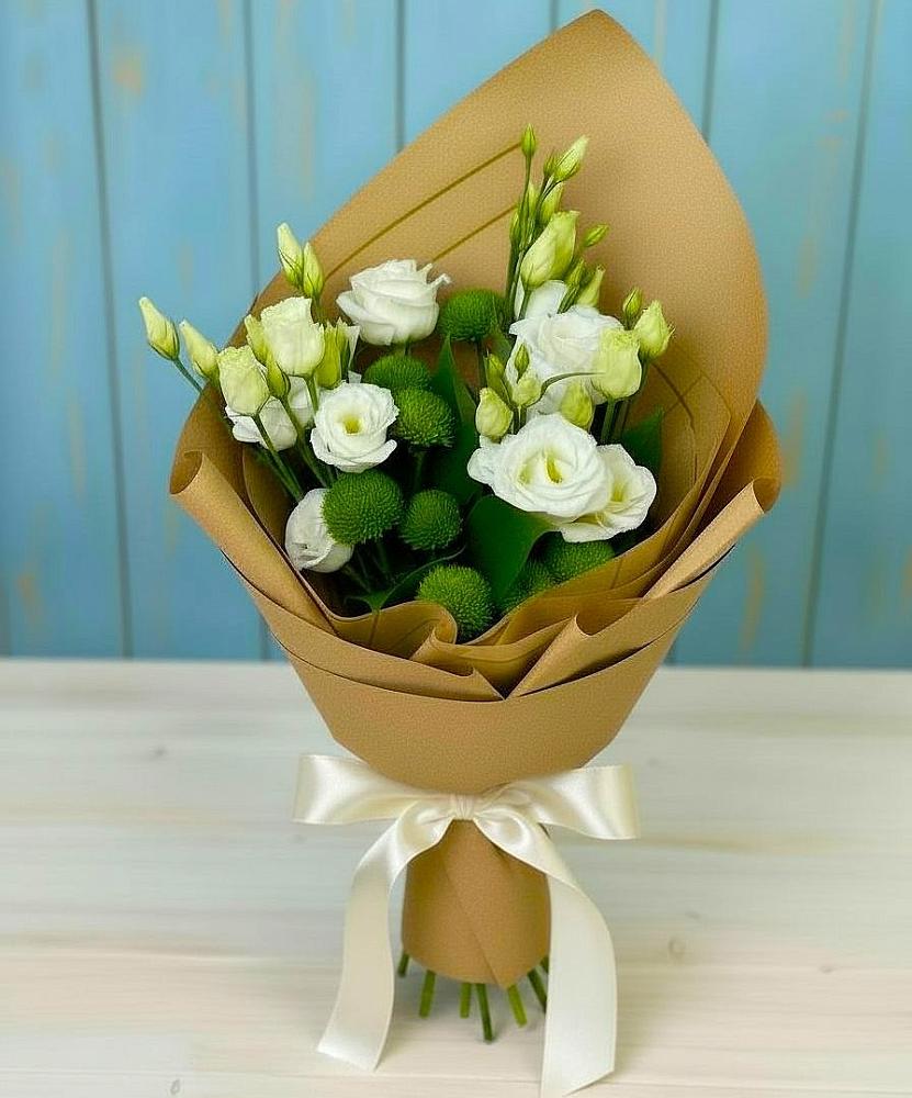 Букет цветов из: Хризантемы и Лизиантусы в Силикатном