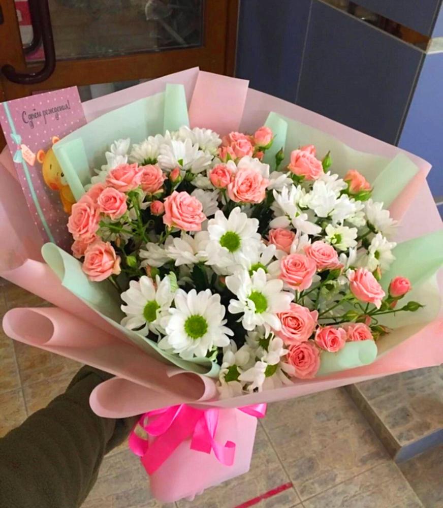 Букет цветов из: Розы и Хризантемы в Силикатном