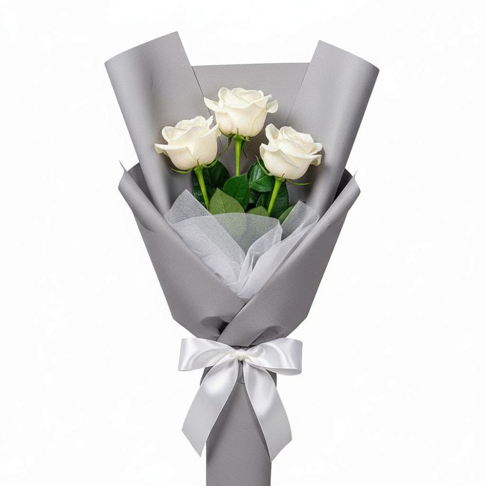 Букет 3 белые розы в Силикатном