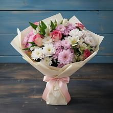 Букет цветов из:  Хризантемы, Альстромерии и Розы в Силикатном