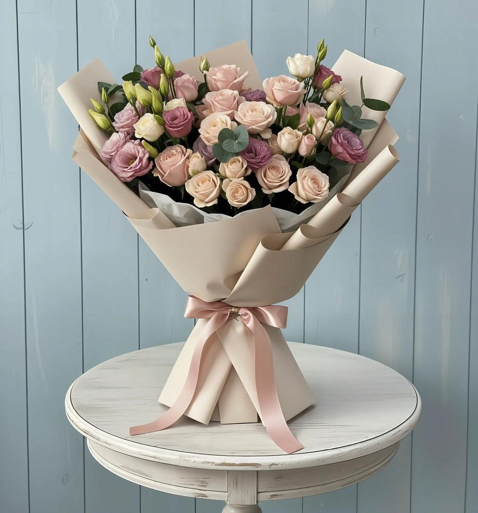 Букет цветов из: Розы и Лизиантусы в Силикатном