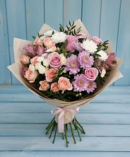 Букет цветов из:  Хризантемы, Розы и Альстромерии в Силикатном