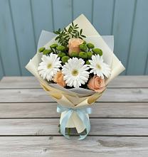 Букет цветов из:  Герберы, Розы и Хризантемы #REPLACE_PRED# Силикатном