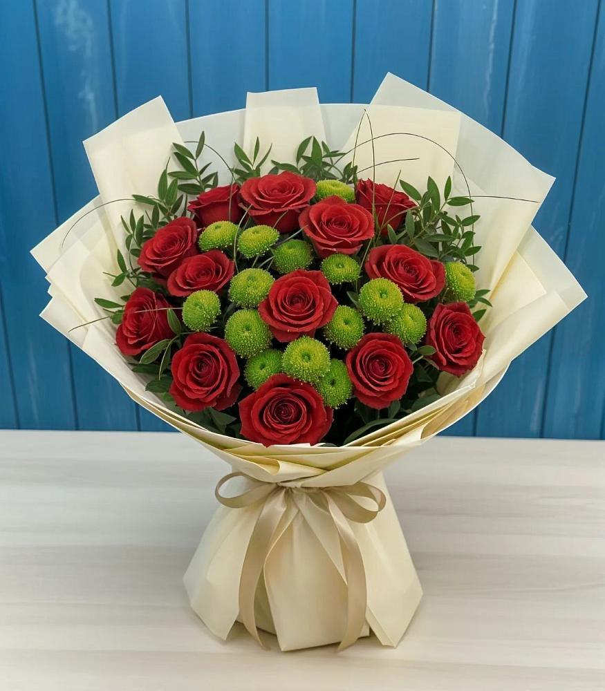 Букет цветов из: Розы и Хризантемы в Силикатном