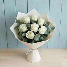 Букет Белые розы в Эвкалипте #REPLACE_PRED# Силикатном